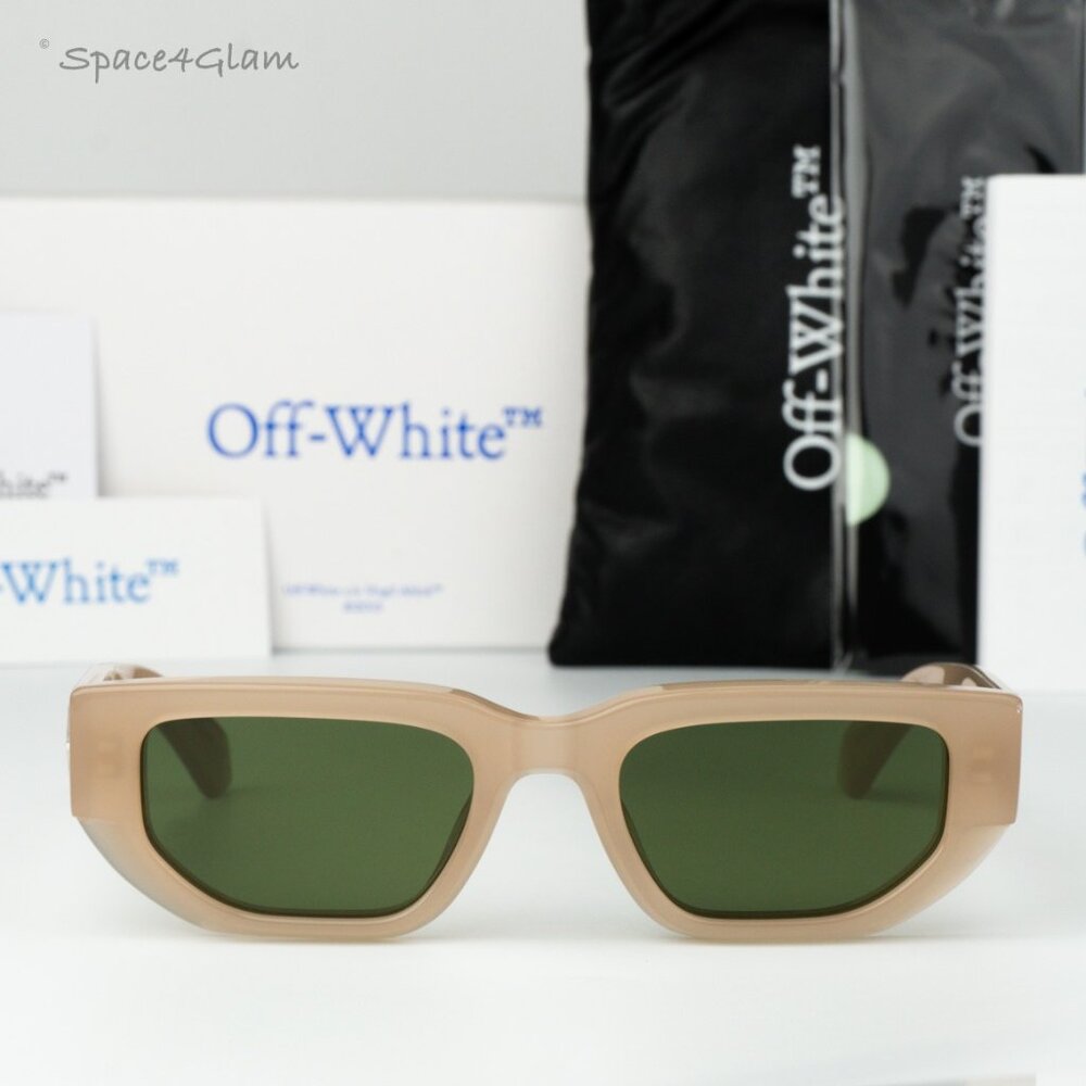 Off-White Men Sunglasses Beige Green Square OERI115 GREELEY 1755 NEW AUTHENTIC
